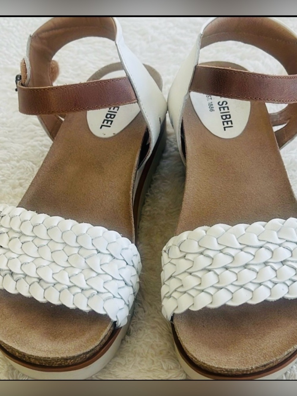 Josef Seibel EU 39 Size 8.5 M Cleo 16 Leather White Braided lightweight Sandals